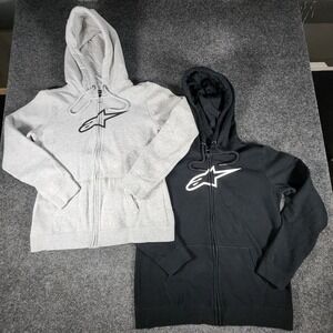 Lot Of 2 Alpinestars Full Zip Hoodie Women's Medium Gray-Black‎ Motorcycle Theme